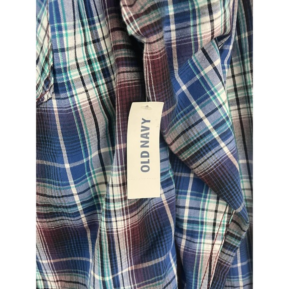 New Old Navy Mens XL Classic Fit Plaid Pearl Snap Shirt Top Long Sleeves Blue - Picture 5 of 8